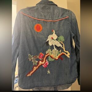 Anthropologie Holding Horses embroidered denim button down shirt size Small